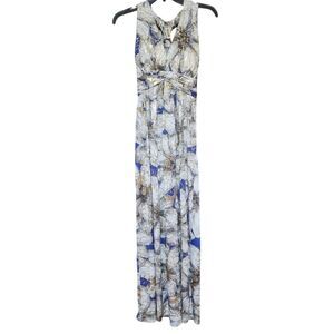 Elegant Blue and White Floral Maxi Dress